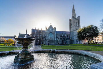 St. Patrick's Cathedral and Collegiate Church, Dublin, Ireland, the national cathedral of the Church of Ireland. Gothic style. - obrazy, fototapety, plakaty