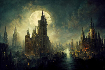 Fototapeta premium gothic fantasy city in the night