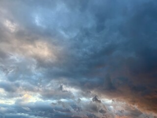 Fototapeta na wymiar Dark cloudy heavens, sunrise cloudy sky, fluffy clouds