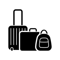 Baggage icon. Suitcase, briefcase, backpack. Black silhouette. Front side view. Vector simple flat graphic illustration. Isolated object on a white background. Isolate.