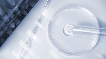 Close up shot of Petri dish with pipette.