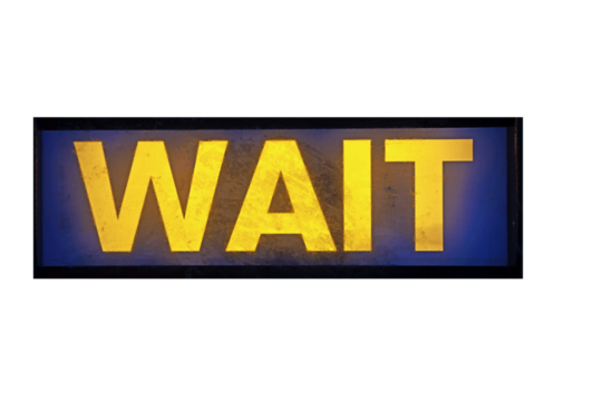 Luminous signboard with "wait" in transparency, png