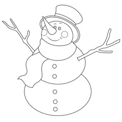 Snowman. Coloring book for children.Illustration isolated on white background.Hand draw