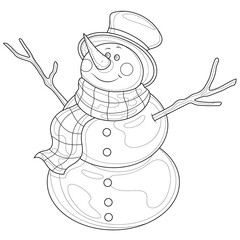 Snowman.Coloring book antistress for children and adults. Illustration isolated on white background.Zen-tangle style. Hand draw