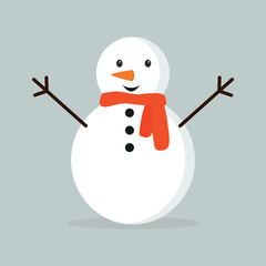Snowman with red scarf isolated on gray background. Flat design. Vector illustration eps 10.
