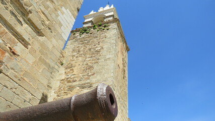 Canhões de guerra protegendo a entrada de um castelo antigo em Portugal