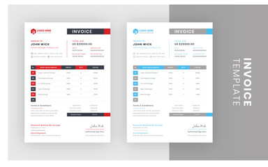 Business invoice form template. Clean Invoice template design, or price invoices and
payment agreement design templates. Tax form, money bills form graphic or payment 
receipt page vector set