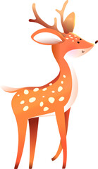 Little deer or baby doe, drawing for children zoo. Cute artistic deer animal cartoon for children. Vector kids illustration clipart in watercolor style.