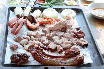 South Korea food. Korean bbq cook