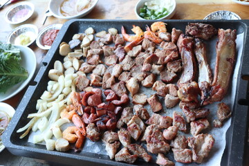 South Korea food. Korean bbq cook