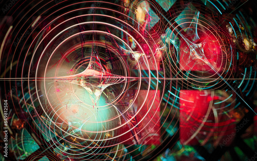 Aufkleber digital illustration abstract image generated fractal background image wallpaper pattern of various geometric shapes and lines of various colors for computer graphics or web design