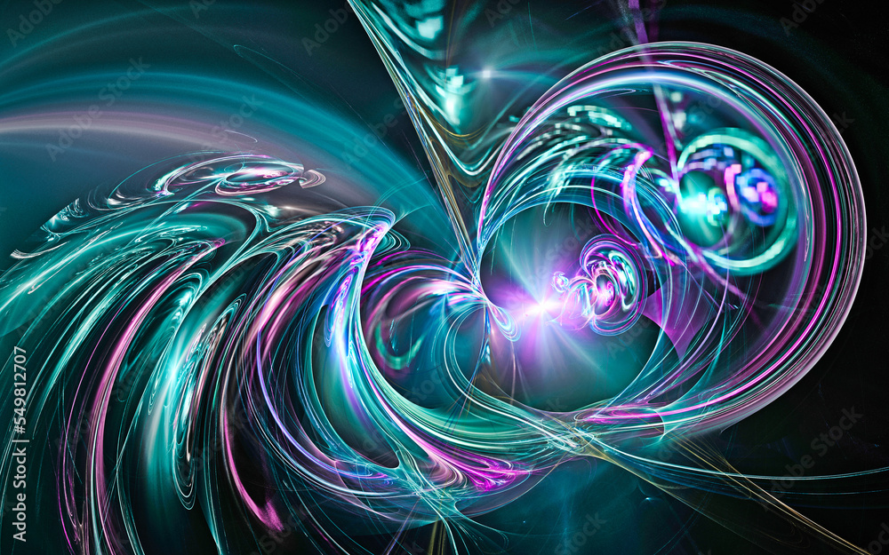 Aufkleber abstract computer illustrations of fantastic energy waves of various shapes and shades on a black background for use in symbols, signs for digital design and graphics