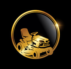 Golden Luxury Lawn Mower Logo Icon
