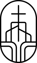 Religion line cross on building church Vector Logo Icon Illustration Isolated. Jesus Christ on Calvary is center christianity. God forgiveness for people