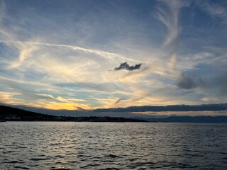 Evening seascape, sky after the subset and sea horizon