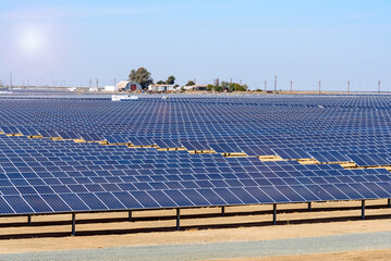 Solar power station  under blue sky in autumn