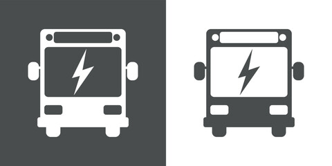 Transporte público ecológico. Vehículo con energía eléctrica. Silueta aislada de autobús de pasajeros con símbolo relámpago