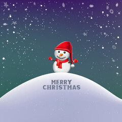 Christmas winter hill snowfall and snowman