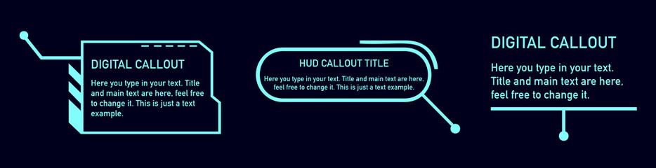 Digital callouts, titles frame text. Set of templates, modern banners, presentation isolated.