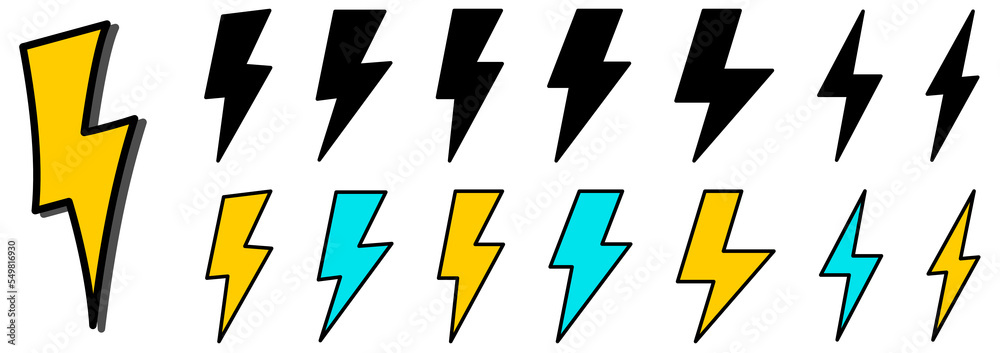 Wall mural simple flash lightning icon, multiple versions