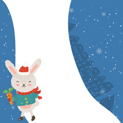 Cartoon illustration for holiday theme with happy bunny.Greeting card for Merry Christmas and Happy New Year.  - 549817916