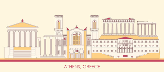 Cartoon Skyline panorama of city of Athens, Greece - vector illustration - obrazy, fototapety, plakaty