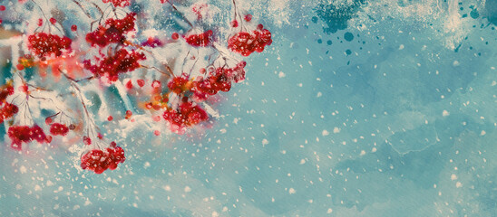 Winter rowan. Watercolor design.