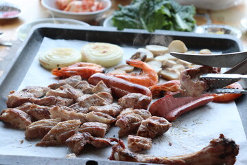 South Korea food. Korean bbq cook