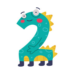 Monster Number Two or Numeral with Face and Hand Vector Illustration