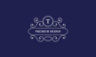 Vector logo design with place for text and initial T. Elegant monogram for restaurant, clothing brand, heraldry, business