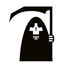 Death with a scythe. Flat black image, icon, isolated background.