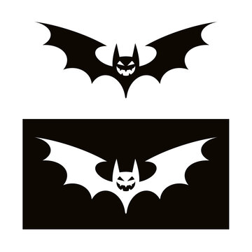 Bat, vampire, bloodsucker. Flat black image, icon, isolated background.