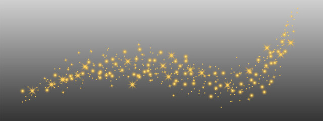 Glittering vector dust on a transparent background. Golden sparkling lights. Christmas Holiday glow...