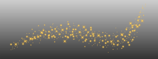 Glittering vector dust on a transparent background. Golden sparkling lights. Christmas Holiday glow particle. Magic star effect. Shine background. Festive party design. PNG image