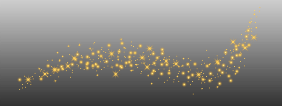 Glittering vector dust on a transparent background. Golden sparkling lights. Christmas Holiday glow particle. Magic star effect. Shine background. Festive party design. PNG image