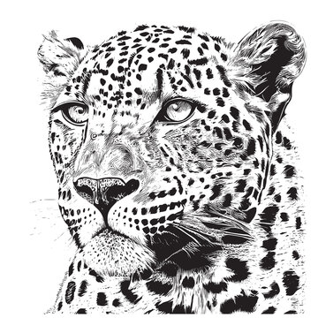 Portrait of a leopard sketch hand drawn engraved style Vector illustration.