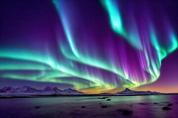 Naklejka premium aurora borealis over the sea. Generative Ai.