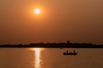 The autumnal equinox sunset on Lake Monona in Madison, Wisconsin.