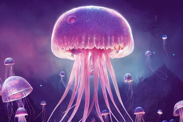 jellyfish in the aquarium. Generative Ai.