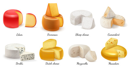 Realistic Cheese Icon Set - obrazy, fototapety, plakaty