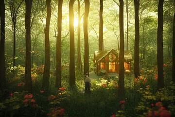 Obraz premium house in the forest. Generative Ai.