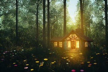 house in the forest. Generative Ai.