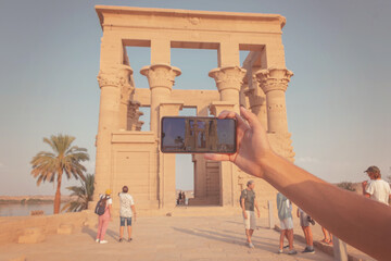 Taking Pictures By Smart Phone In Philae Temple (Egypt)
