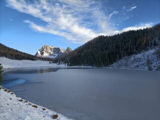 Fototapeta na wymiar Frozen alpine lake landscape. Calaita lake