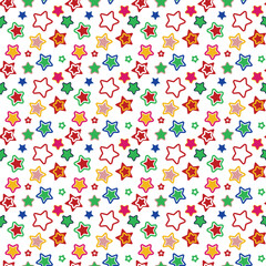 isolated seamless vector pattern with colorful stars.  Ornament for gift wrapping paper, fabric, clothes, children textile, surface textures, scrapbook. Christmas illustration. Modern swatch paint