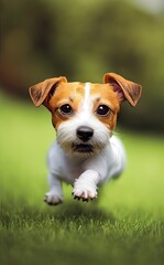 Jack Russell Terrier dog running in a garden