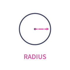 Radius circle icon. Distance measurement tool. Line from the center to circumference. Education concept. Vector illustration.