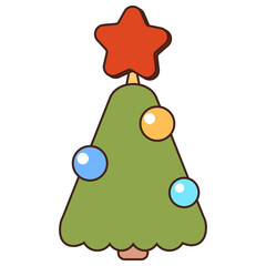 Christmas tree icon. Flat line vector illustration. Merry Christmas and Happy New Year.