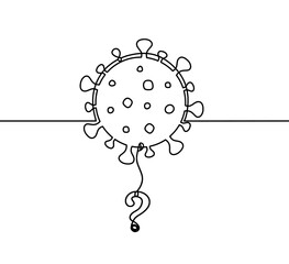 Abstract sign of corona virus with question mark as line drawing on white background. Vector