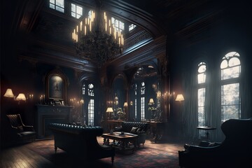 Gothic mansion victorian hall interior design illustration - obrazy, fototapety, plakaty